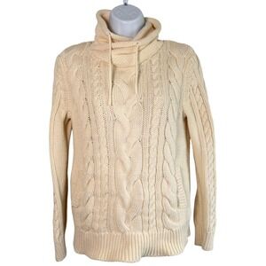 LL Bean Cable Knit Funnelneck Sweater Size SP Fisherman Outdoors Hike Cozy‎ Warm
